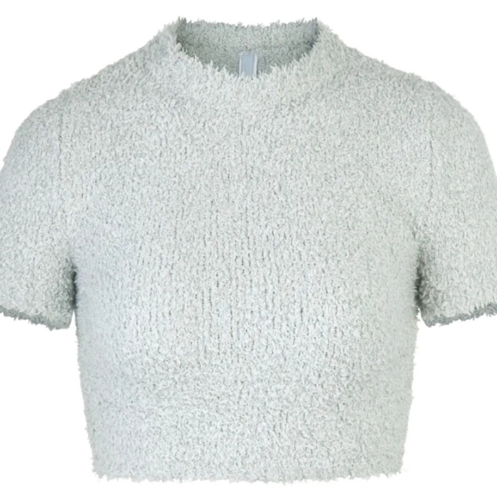 Skims cozy knit cropped t-shirt (aqua)